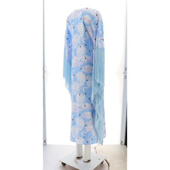 Patricia Altschul Flamingo-Print Fringe Caftan Periwinkle 7479084 - Picture 6 of 8
